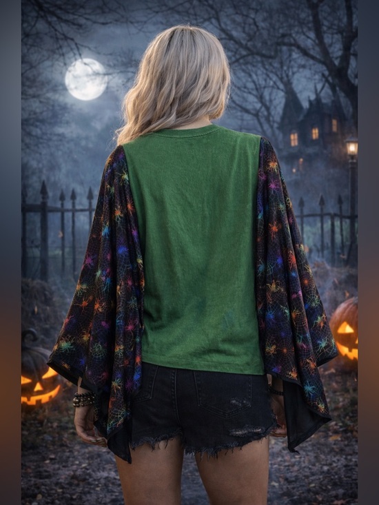 Custom Upcycled Nightmare Before Christmas Kimono Poncho Spider Web Sleeves Top - Picture 2 of 5